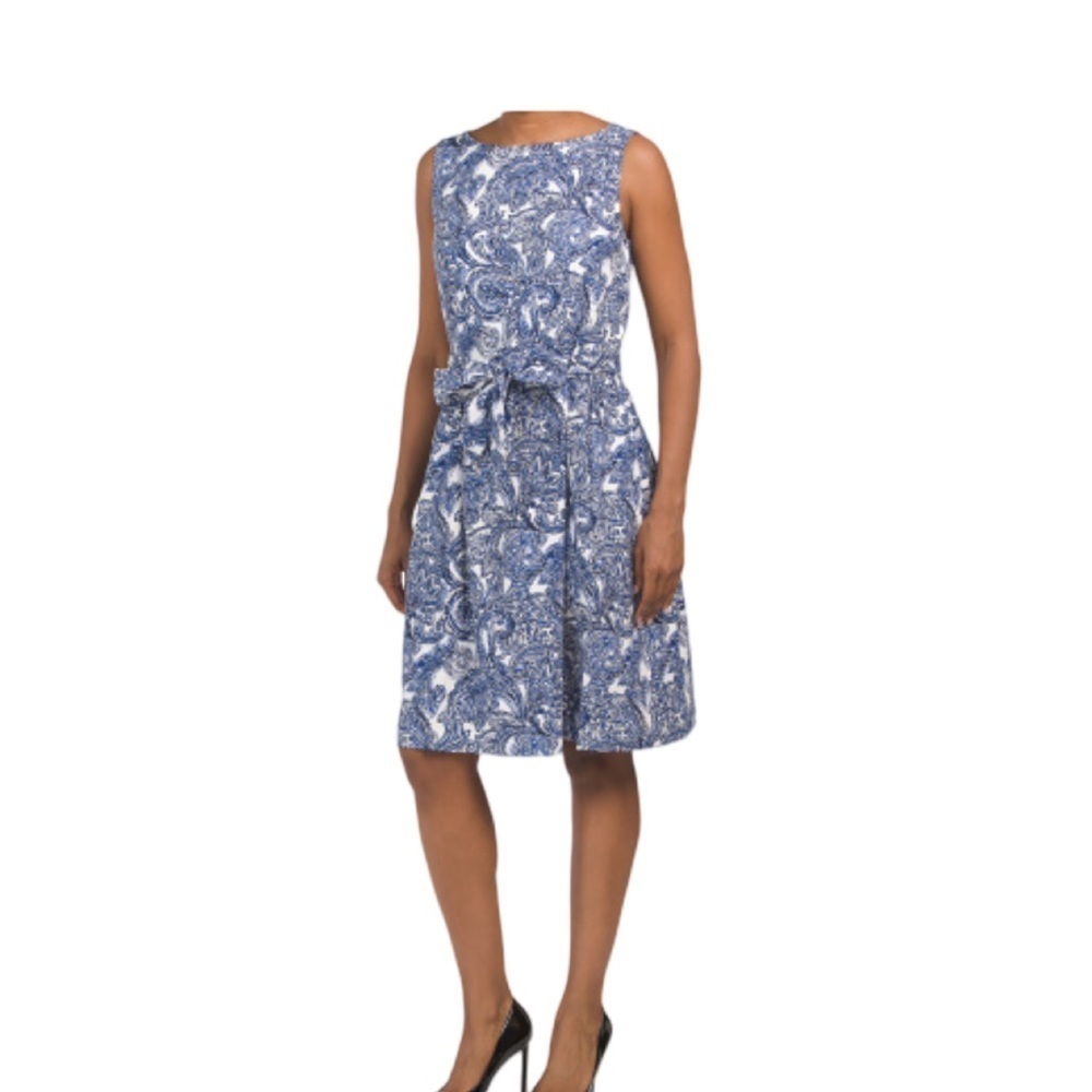 Anne Klein Linen Blend Chelsea Seersucker Fit & Flare Dress NWT Size 6